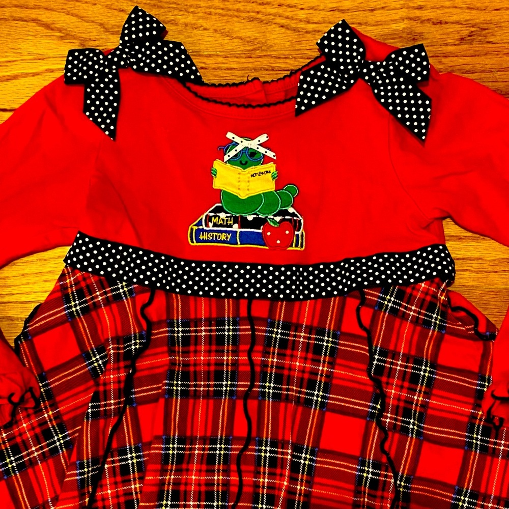 School Dress Preschool Toddler Bookworm Plaid Fall Winter Apple Books Size 3T